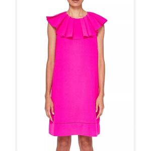 Ted Baker London Women's Pink Ruffle Neck Sleeveless Shift‎ Dress Size 1